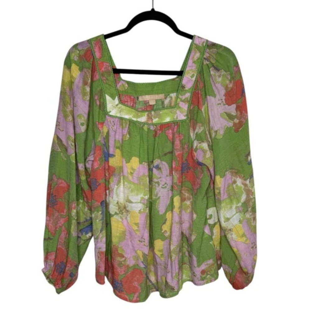 Hope & Harlow womens S water color floral print peasant boxy top cottagecore
